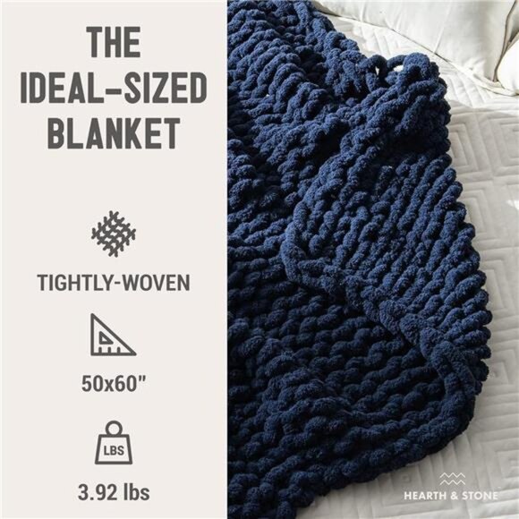 Chunky Knit Blanket Throw - 50"x60" 3.7 lbs. -Soft Chenille Yarn Knitted Blanket - Picture 3 of 7